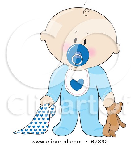 Royalty-Free (RF) Clipart Illustration of an Innocent Black Baby Boy With A Teddy Bear, Pacifier And Blanket by Maria Bell