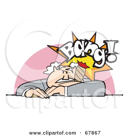 Royalty-Free (RF) Clipart Illustration of a Bald Old Walt Businessman Smoking a Cigar With a Bang by Andy Nortnik