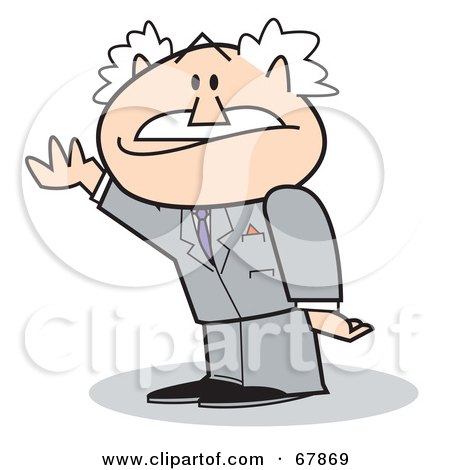 Royalty-Free (RF) Clipart Illustration of a Bald Old Walt Businessman Holding One Arm Up by Andy Nortnik
