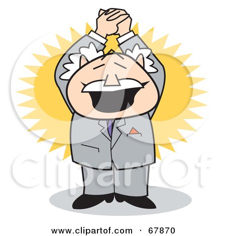 Royalty-Free (RF) Clipart Illustration of an Excited Bald Old Walt Businessman Holding His Arms Up by Andy Nortnik