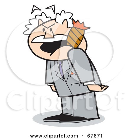 Royalty-Free (RF) Clipart Illustration of a Bald Old Walt Businessman Yelling And Smoking A Cigar by Andy Nortnik