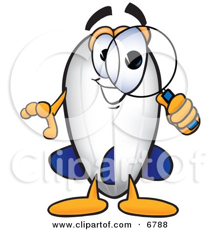 Clipart Picture of a Blimp Mascot Cartoon Character Looking Through a Magnifying Glass by Mascot Junction