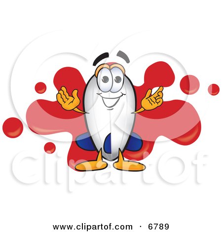 Clipart Picture of a Blimp Mascot Cartoon Character With a Red Paint Splatter by Mascot Junction