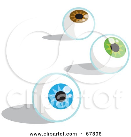 Royalty-Free (RF) Clipart Illustration of Three Brown, Green And Blue Eyeballs by Rosie Piter