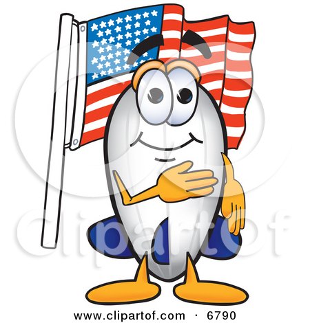 Clipart Picture of a Blimp Mascot Cartoon Character Pledging Allegiance to the American Flag by Mascot Junction