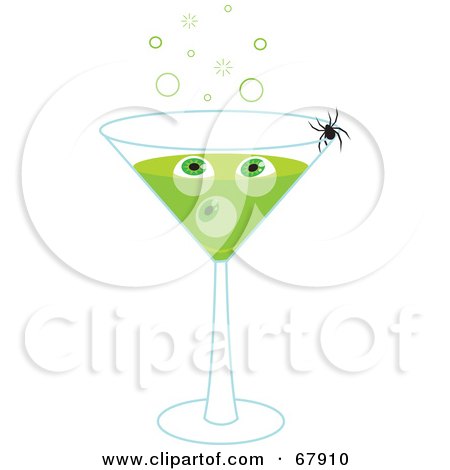 Royalty-Free (RF) Clipart Illustration of a Spider Crawling On A Green Halloween Eyeball Martini by Rosie Piter