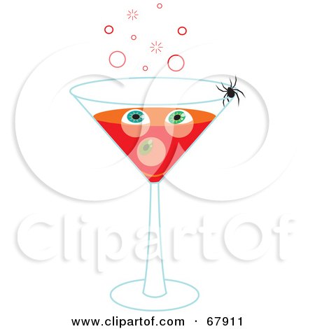 Royalty-Free (RF) Clipart Illustration of a Spider Crawling On A Red Halloween Eyeball Martini by Rosie Piter
