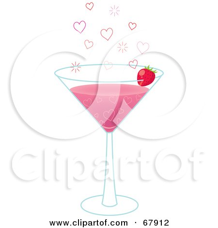 Royalty-Free (RF) Clipart Illustration of a Pink Valentine Martini With Hearts And A Strawberry by Rosie Piter