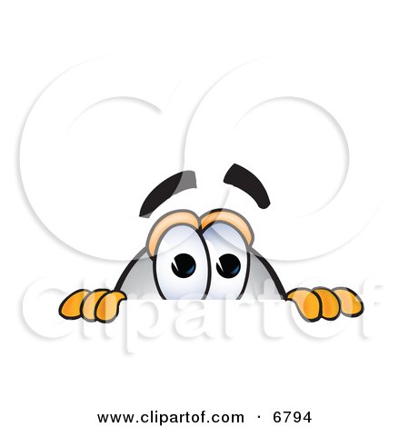Clipart Picture of a Blimp Mascot Cartoon Character Scared and Peeking Over a Surface by Mascot Junction