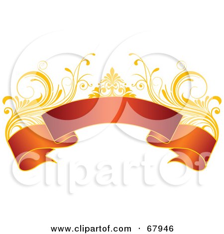 Royalty-Free (RF) Clipart Illustration of a Red And Gold Floral Banner - Version 3 by OnFocusMedia