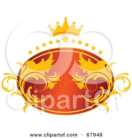 Royalty-Free (RF) Clipart Illustration of a Red And Gold Crowned Oval Design Element by OnFocusMedia