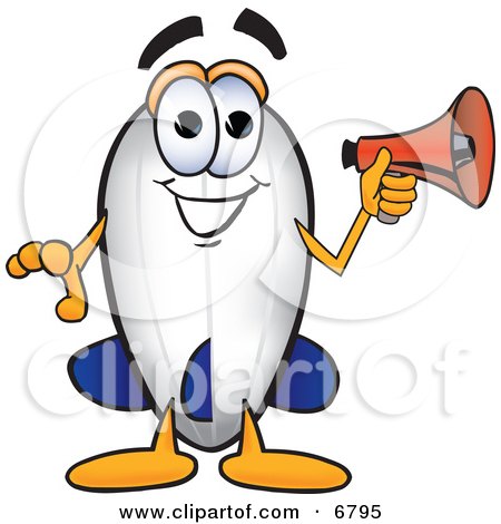 Clipart Picture of a Blimp Mascot Cartoon Character Holding a Megaphone by Mascot Junction