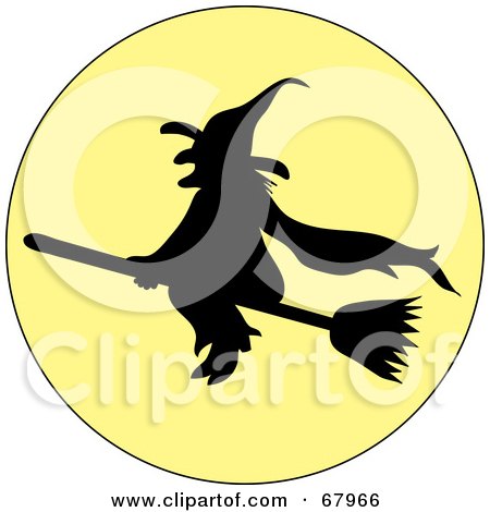 Royalty-Free (RF) Clipart Illustration of a Silhouetted Wicked Witch In Front Of A Full Moon by Pams Clipart