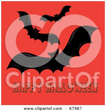 Royalty-Free (RF) Clipart Illustration of Red Eyed Bats Over Happy Halloween Text by Pams Clipart