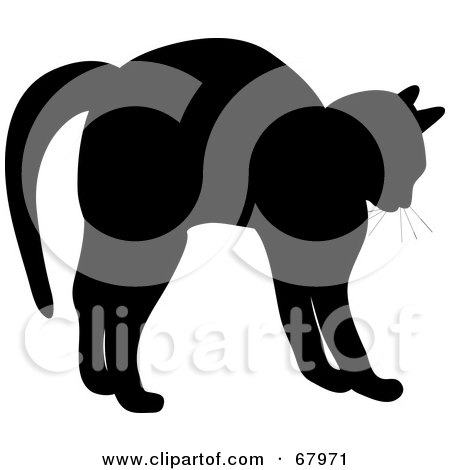 Royalty-Free (RF) Clipart Illustration of a Silhouette of a Cat Stretching in Black by Pams Clipart