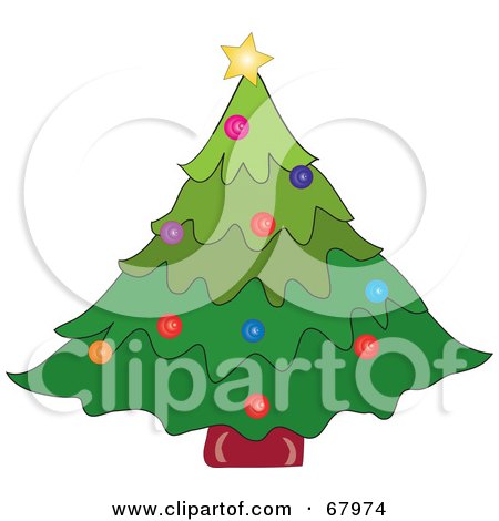 Royalty-Free (RF) Clipart Illustration of a Festive Green Christmas Tree With Colorful Ornaments by Pams Clipart