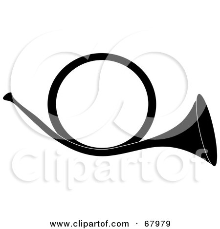 Royalty-Free (RF) Clipart Illustration of a Black Silhouette Of A Brass French Horn by Pams Clipart