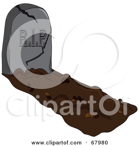 Royalty-Free (RF) Clipart Illustration of a Freshly Covered Grave With A Cracking Tombstone by Pams Clipart