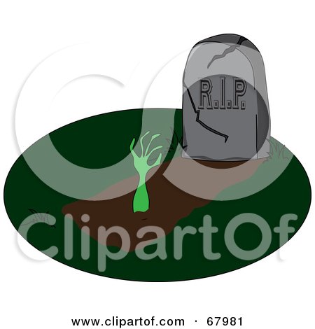 Royalty-Free (RF) Clipart Illustration of a Zombie Hand Reaching Out Through Dirt In A Grave by Pams Clipart