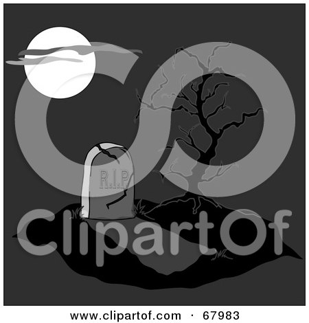 Royalty-Free (RF) Clipart Illustration of a Full Moon Casting Light On A Cracking Tombstone And Grave by Pams Clipart