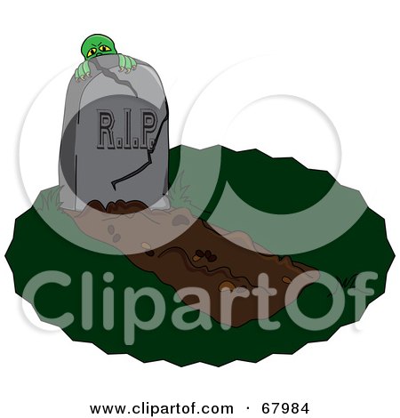 Royalty-Free (RF) Clipart Illustration of a Zombie Hiding Behind A Cracking Tombstone In A Cemetery by Pams Clipart