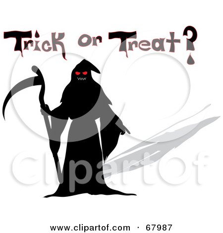Royalty-Free (RF) Clipart Illustration of a Scary Grim Reaper Holding A Scythe, With Trick Or Treat Text by Pams Clipart