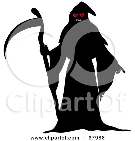 Royalty-Free (RF) Clipart Illustration of a Red Eyed Grim Reaper In A Cloak, Holding A Scythe by Pams Clipart