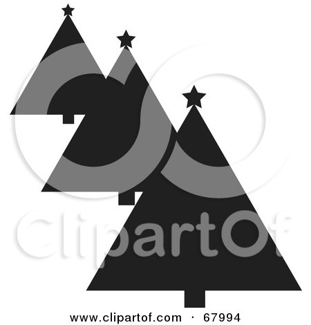 Royalty-Free (RF) Clipart Illustration of a Row Of Black And White Silhouetted Christmas Trees by Pams Clipart