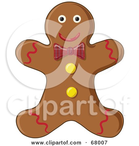 Royalty-Free (RF) Clipart Illustration of a Happy Gingerbread Man Cookie With A Red Plaid Bow by Pams Clipart