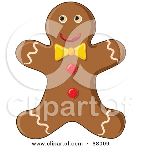 Royalty-Free (RF) Clipart Illustration of a Happy Gingerbread Man Cookie With A Yellow Bow by Pams Clipart