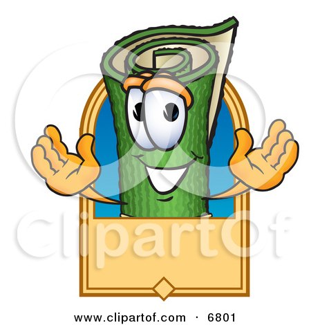 Clipart Picture of a Green Carpet Mascot Cartoon Character With a Blank Tan Label by Mascot Junction