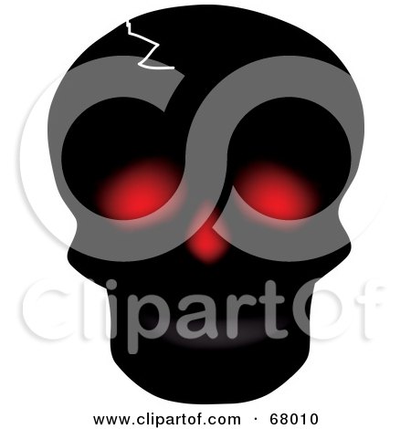 Royalty-Free (RF) Clipart Illustration of a Spooky Black Cracked Human Skull With Red Eye Sockets by Pams Clipart