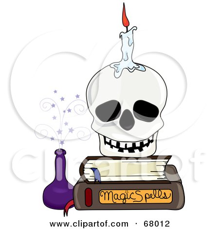 Royalty-Free (RF) Clipart Illustration of a Candle On A Skull Resting On A Stack Of Books by Pams Clipart
