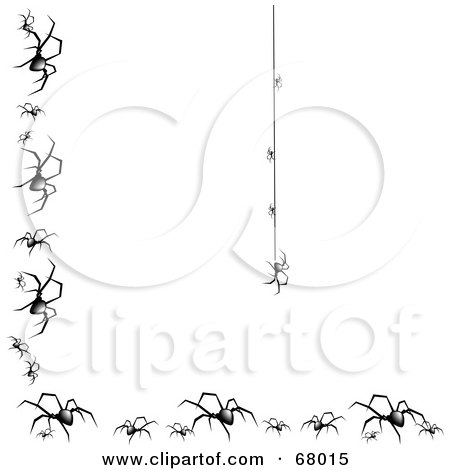 Royalty-Free (RF) Clipart Illustration of a Creepy Spider Hanging Down On A String, With A Border Of Black Widows by Pams Clipart