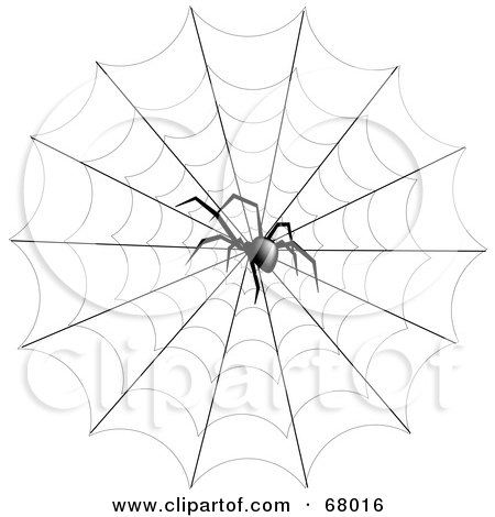 Royalty-Free (RF) Clipart Illustration of a Creepy Black Widow Spider In The Center Of A Web by Pams Clipart