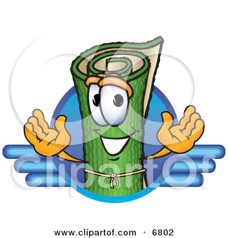 Clipart Picture of a Green Carpet Mascot Cartoon Character Logo With Blue Lines by Mascot Junction