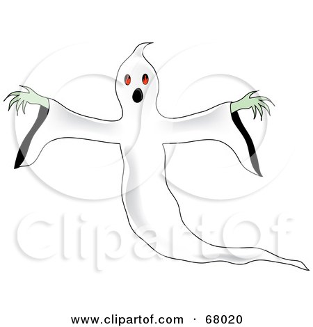 Royalty-Free (RF) Clipart Illustration of a Spooky White Ghost Holding Out Its Green Arms by Pams Clipart