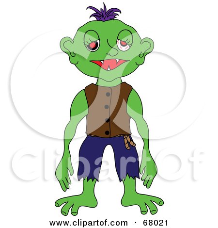 Royalty-Free (RF) Clipart Illustration of a Green Monster In Torn Clothes by Pams Clipart