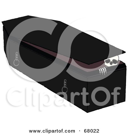 Royalty-Free (RF) Clipart Illustration of a Skeleton Peeking Out Of A Black Coffin by Pams Clipart