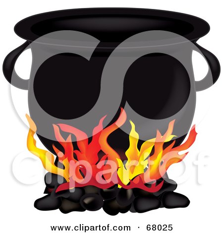 Royalty-Free (RF) Clipart Illustration of a Fire Burning Under A Black Cauldron by Pams Clipart