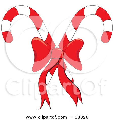 Royalty-Free (RF) Clipart Illustration of Crossed Christmas Candy Canes With A Red Bow by Pams Clipart