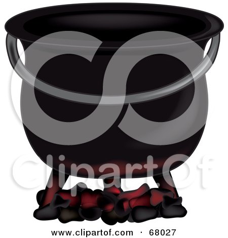 Royalty-Free (RF) Clipart Illustration of a Coals Glowing Under A Black Cauldron by Pams Clipart