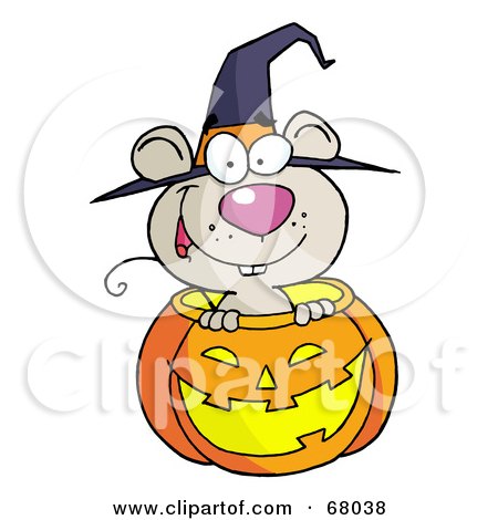 Royalty-Free (RF) Clipart Illustration of a Happy Mouse In A Carved Halloween Pumpkin by Hit Toon