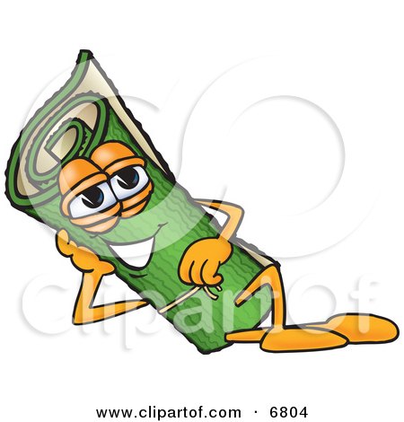 Clipart Picture of a Green Carpet Mascot Cartoon Character Reclined and Resting His Face on His Hand by Mascot Junction