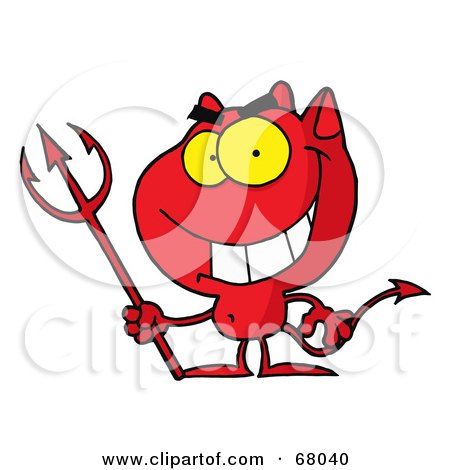 Royalty-Free (RF) Clipart Illustration of a Red Halloween Devil With A Trident by Hit Toon