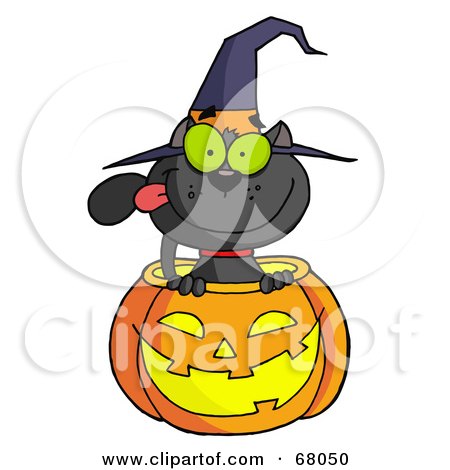 Royalty-Free (RF) Clipart Illustration of a Black Witch Cat Sitting Inside Of A Pumpkin by Hit Toon