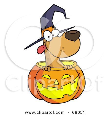 Royalty-Free (RF) Clipart Illustration of a Happy Dog In A Carved Halloween Pumpkin by Hit Toon