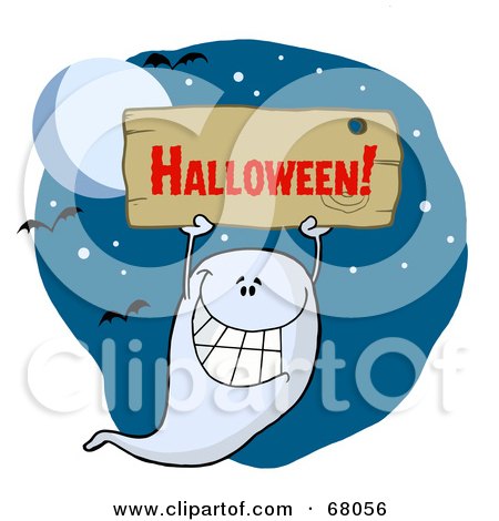 Royalty-Free (RF) Clipart Illustration of a Grinning Ghoul Holding Up A Wooden Halloween Sign by Hit Toon