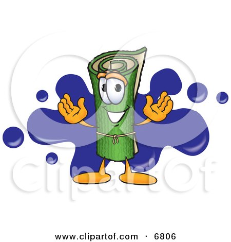 Clipart Picture of a Green Carpet Mascot Cartoon Character With a Blue Splatter by Mascot Junction