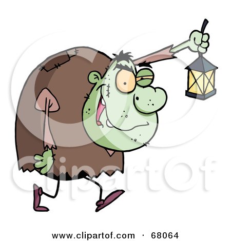 Royalty-Free (RF) Clipart Illustration of a Green Igor Carrying A Lantern by Hit Toon